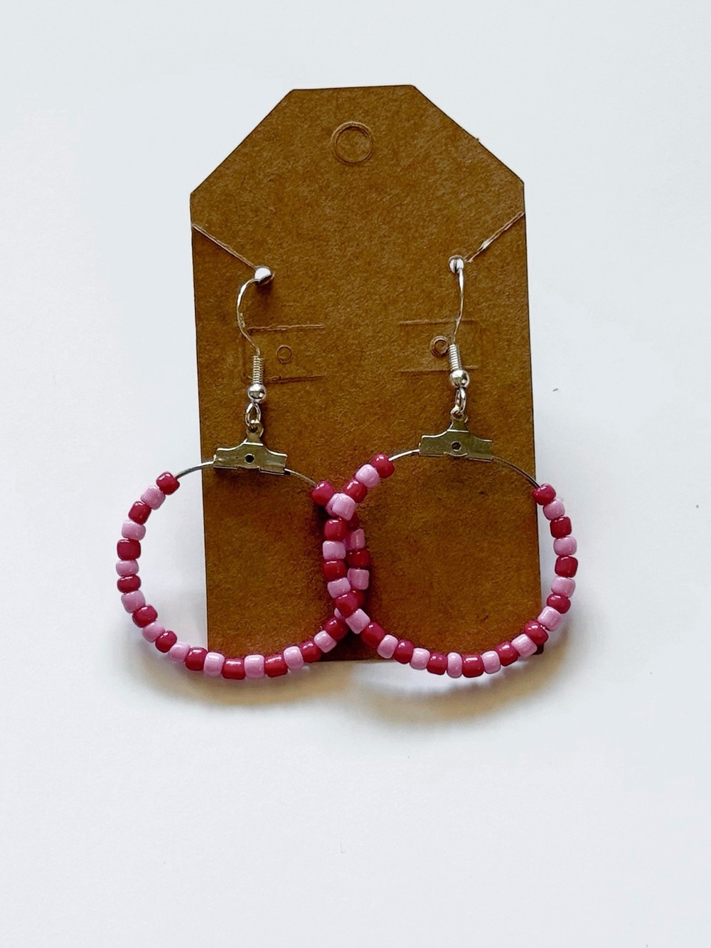 Beaded Pink Hoop Earrings - Unbranded